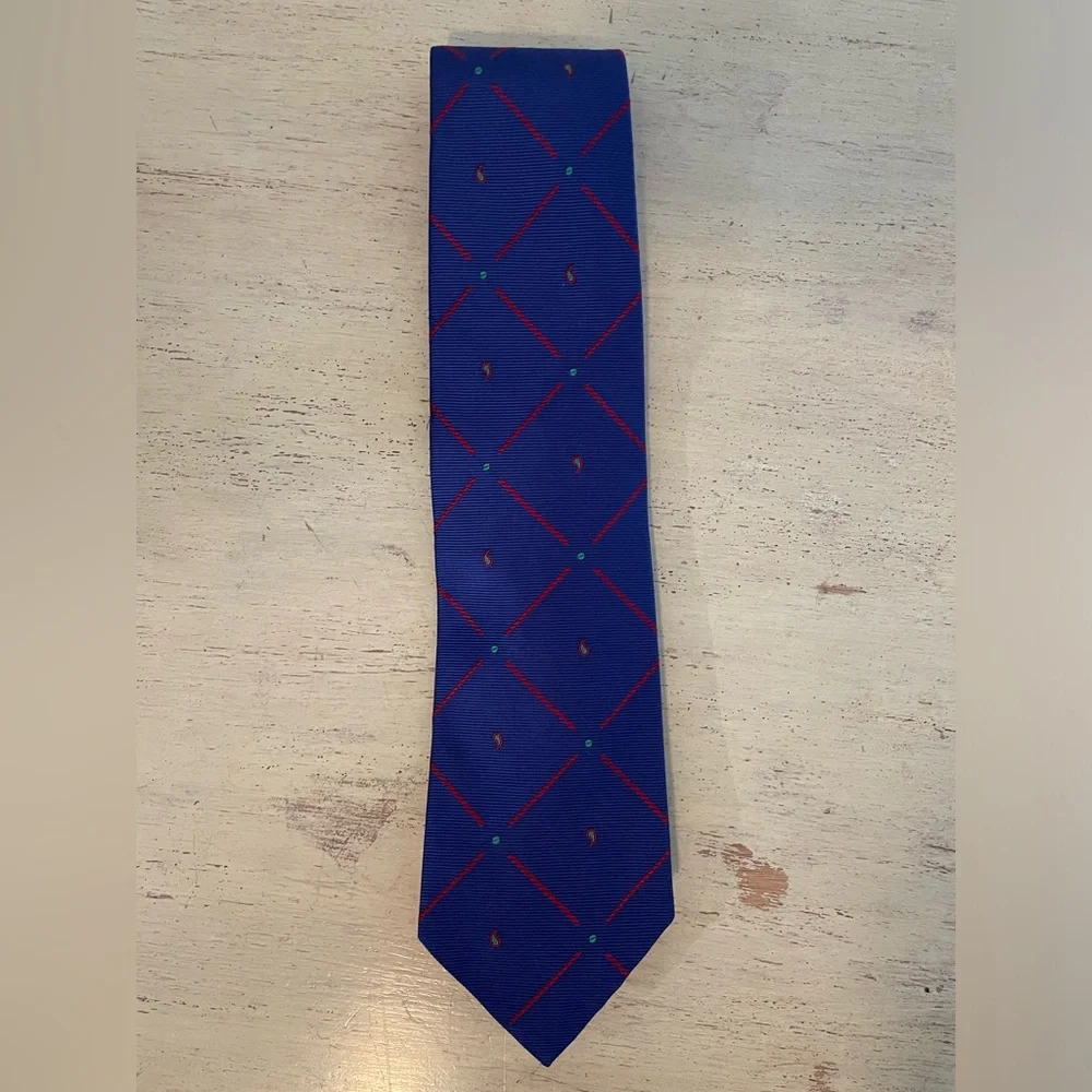 Paul Stuart Made in USA Paisley Check Woven Silk Tie in Blue (Multi) $195